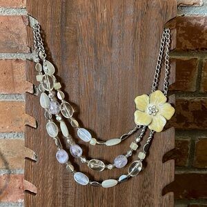New York & Co Flower Triple Beaded Chain Necklace